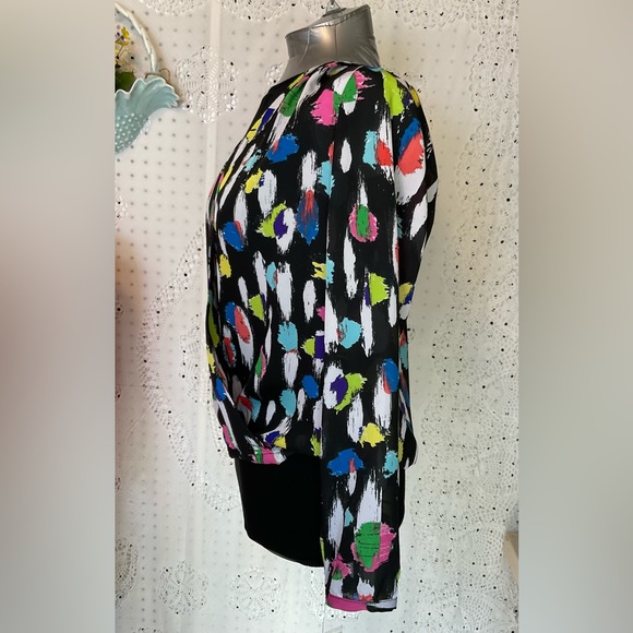 Liz Claiborne Women’s Size Medium Sheer Long Sleeve Loose Crossover Multi Color - Picture 5 of 9